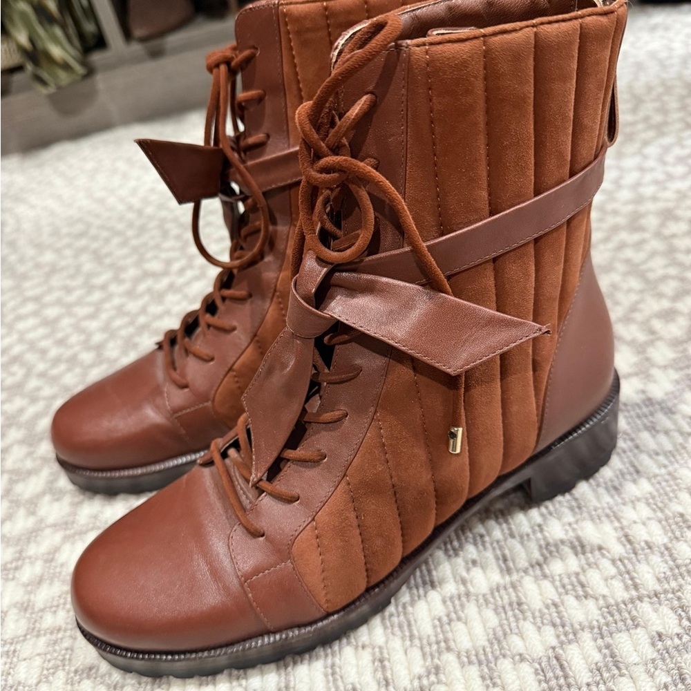 Alexandre Birman Tan Quilted Lace-Up Boots